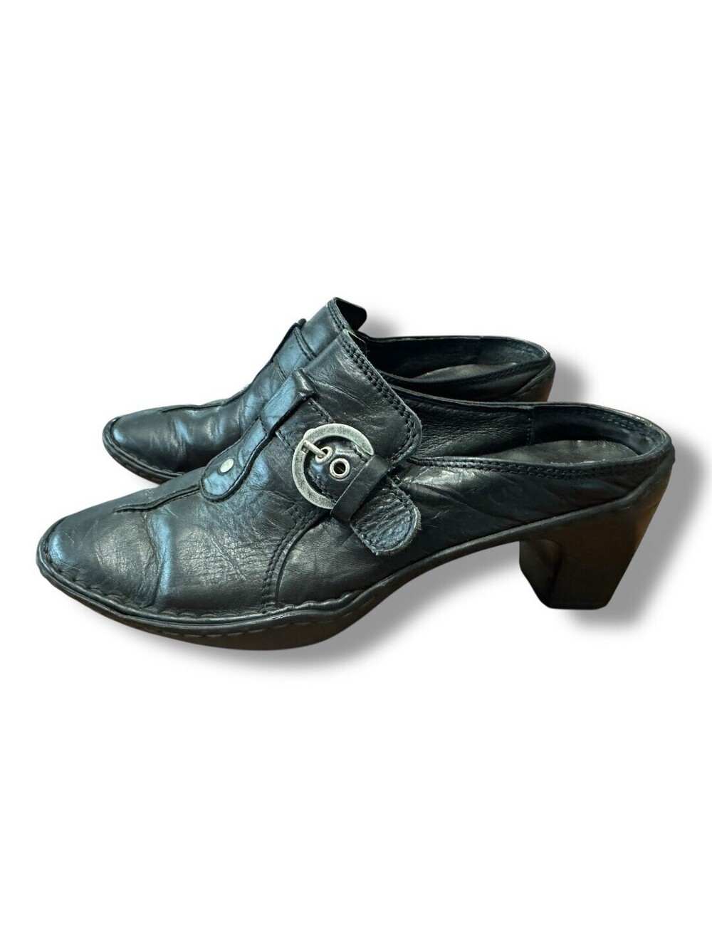 Josef Seibel Mule Black Slip On Leather Business Office Buckle US 6.5 EUR 37